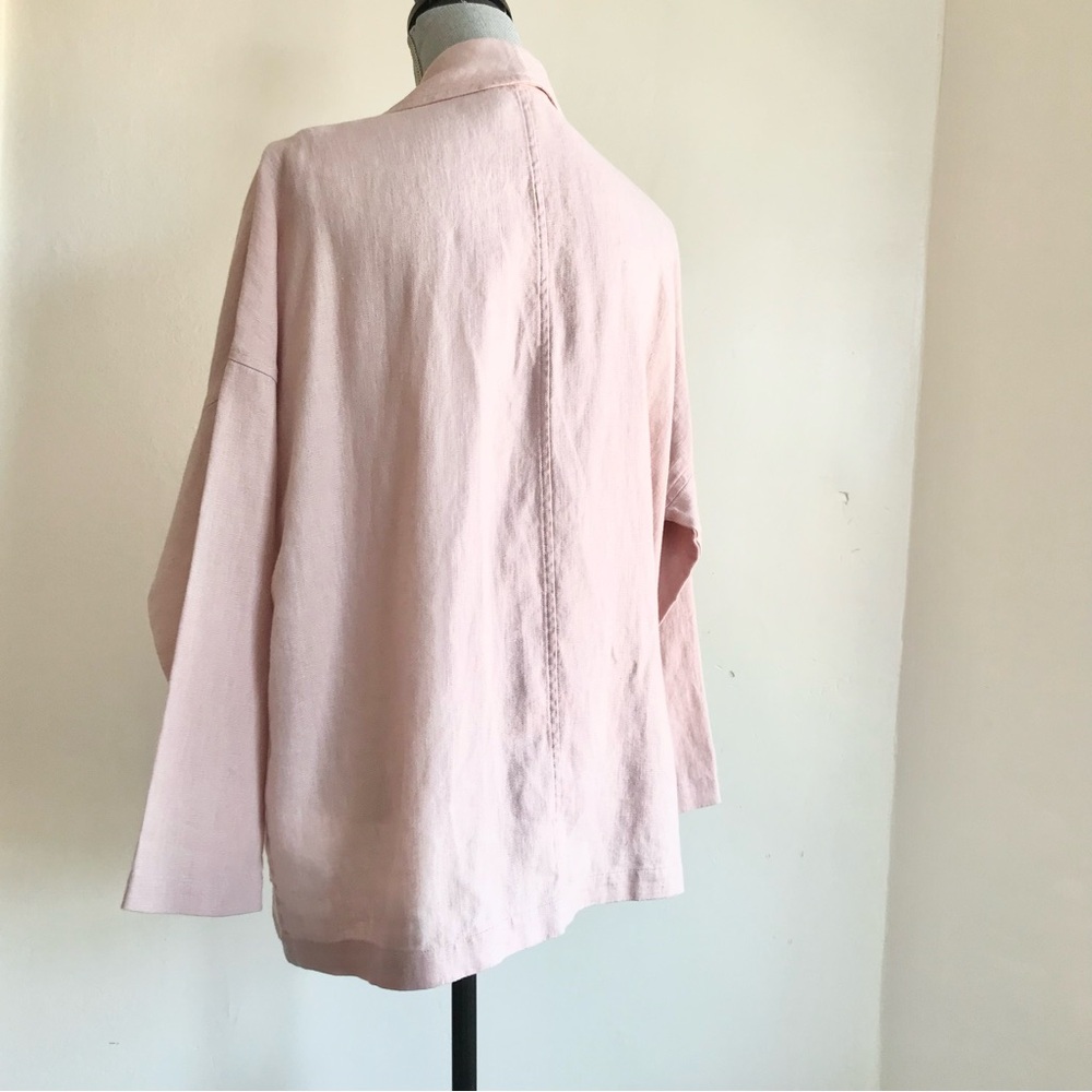 Eileen Fisher Organic Linen Blush Pink Shawl Collar Open Front Jacket Blazer S - Picture 4 of 10